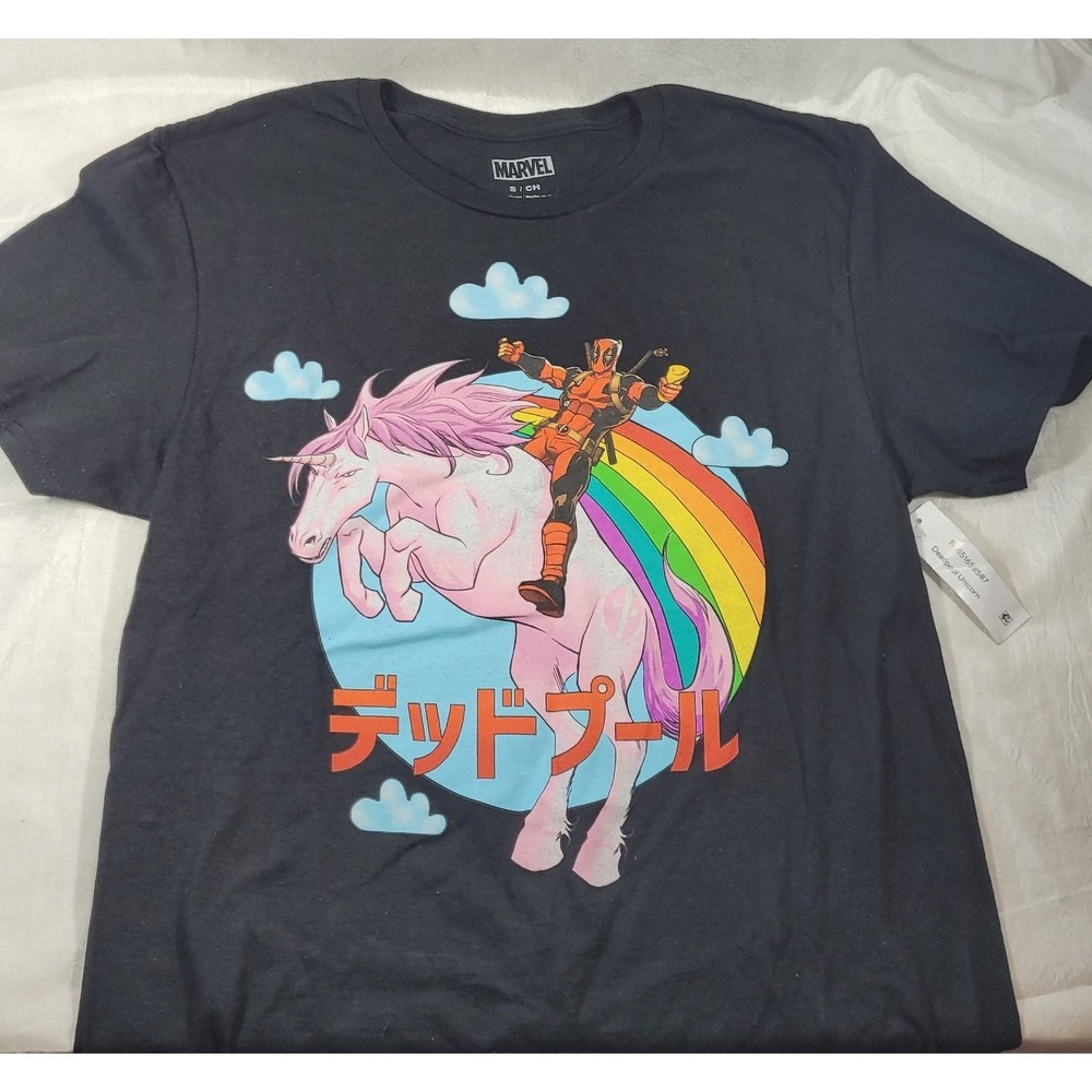 Marvel Deadpool Unicorn 100% Cotton Short Sleeve T-Shirt - Black‎ - Size Small